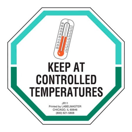 American Labelmark Co LabelMaster Labels w/ "Keep At Controlled Temperatures" Print, 3"L x 3"W, White, Roll of 500 JR11